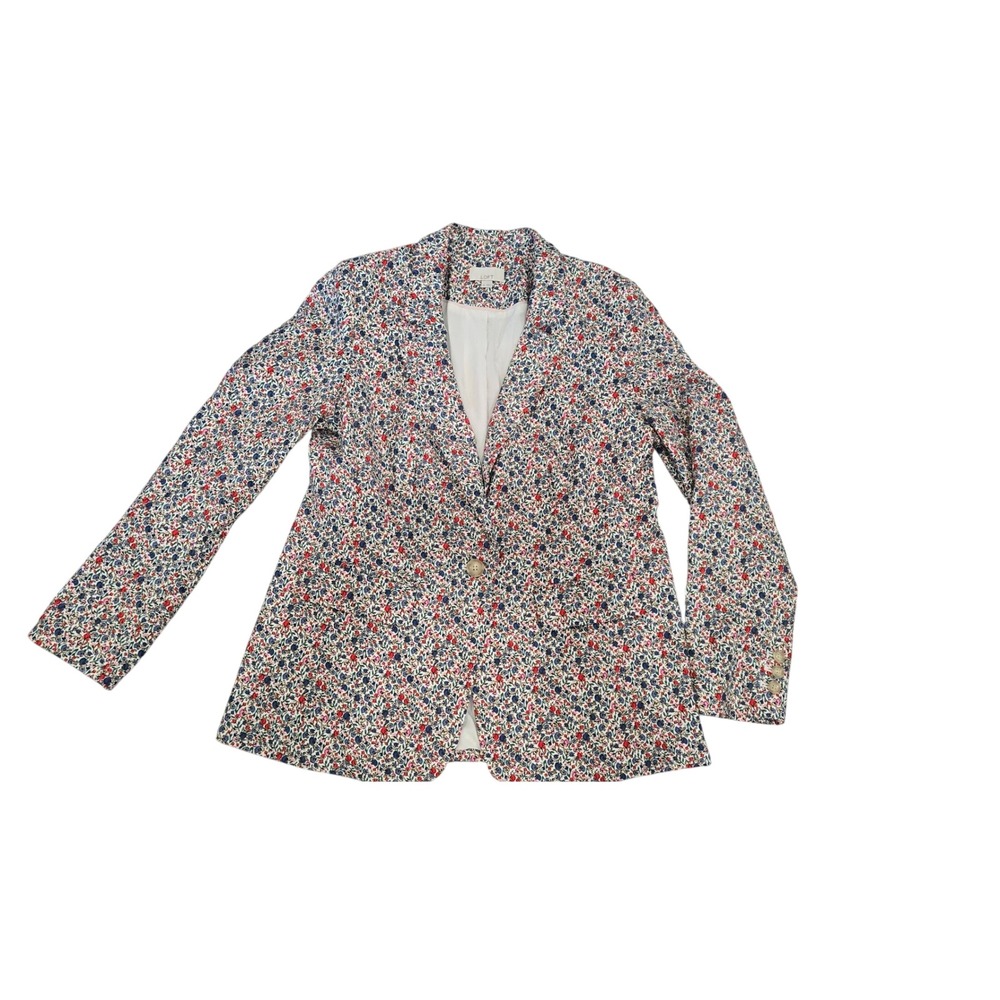 Loft Floral Blazer Womens 10 Multicolor Cotton Lyocell Single Button Jacket